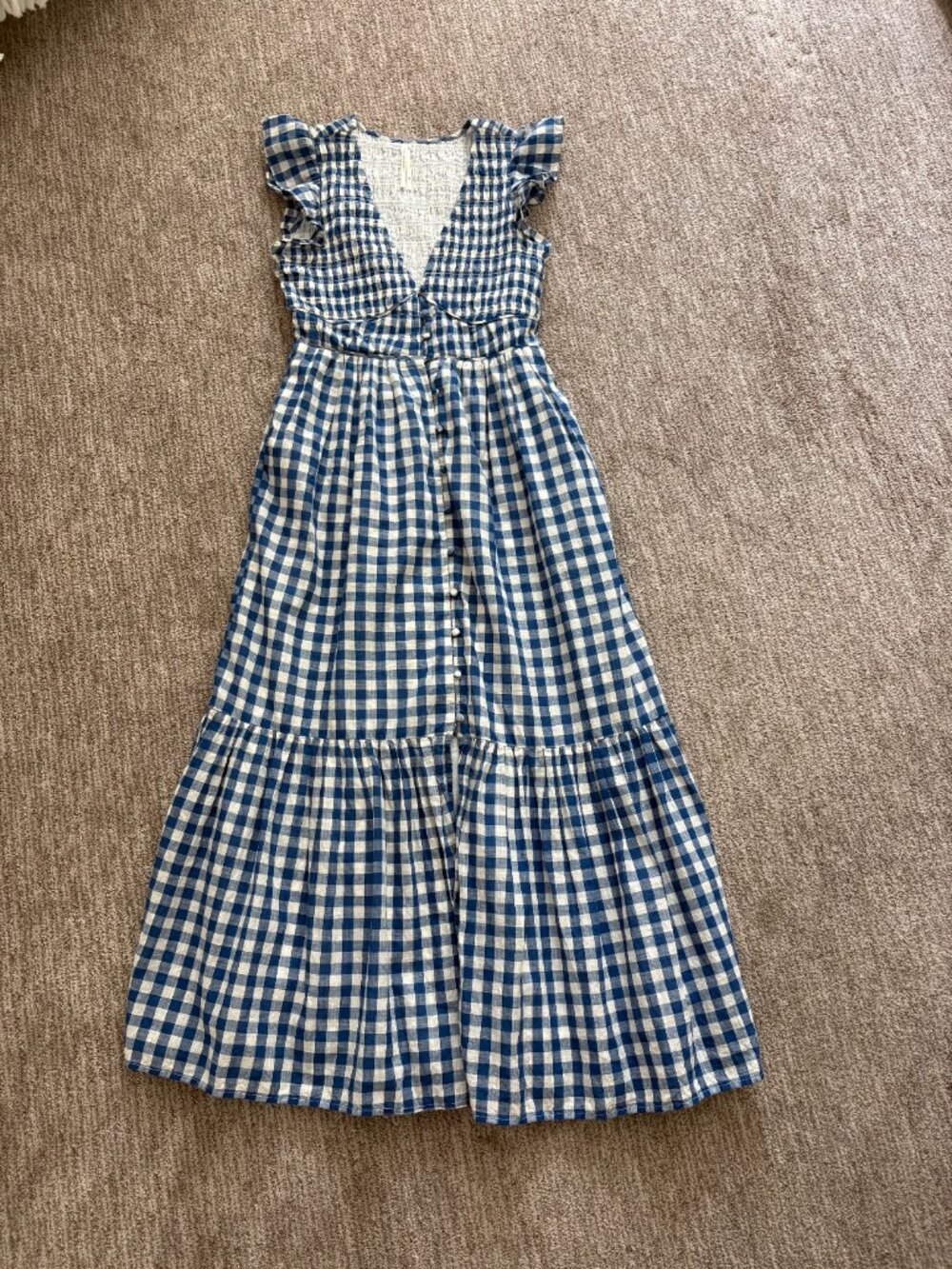 Anthropologie Gingham Smocked Midi Dress like new - Picture 3 of 12